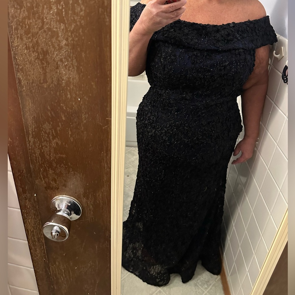 Xscape Navy Blue Off-Shoulder Dress - Picture 4 of 8